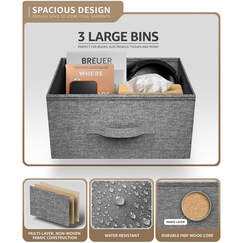 Beige 3-Drawer Compact Nightstand with Smooth Tabletop