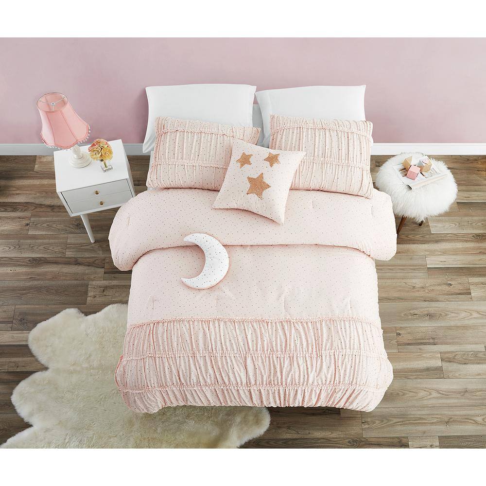 Blush Microfiber Full Reversible Comforter Set with Decorative Pillows