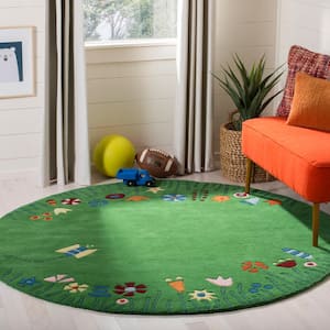 Kids Green/Multi 4 ft. x 4 ft. Round Floral Area Rug
