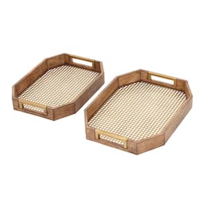 Light Brown Metal Decorative Tray with Mesh Base (Set of 2)