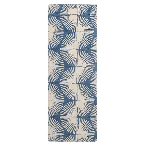 NICOLE MILLER NEW YORK Kendall Fluted Geo Handcrafted Wool 2.5 ft. x 7 ft. Navy Blue Area Rug