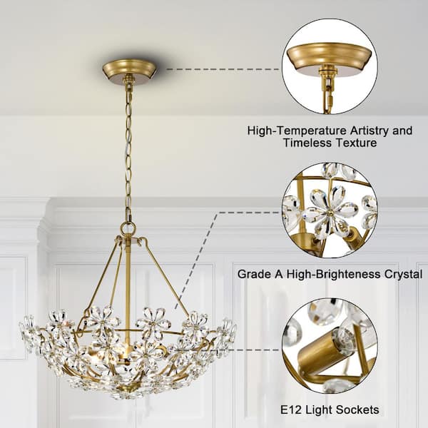 Jojospring Teresa Glam 20 in. 3-Light Brushed Brass Daisy Crystal