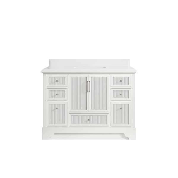 Willow Collections Alys 48 in. W x 22 in. D x 36 in. H Single Sink Bath Vanity in White with 1.5 in. White Quartz Top