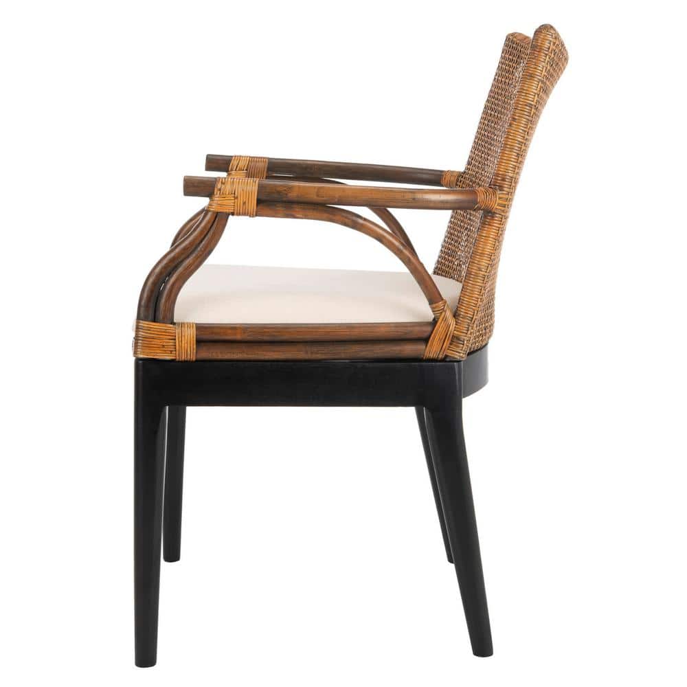 Gianni Transitional Rattan and Mahogany Arm Chair in Brown/Black