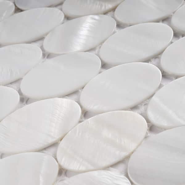 Mother of Pearl White 11.23 in. x 11.82 in. Geometric Glossy Natural Seashell Mosaic Tile (9.3 sq. ft./Case) Mother of Pearl White 11.23 in. x 11.82 in. Geometric Glossy Natural Seashell Mosaic Tile (9.3 sq. ft./Case)