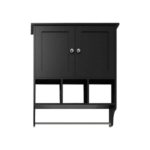 23.80 in. W x 7.80 in. D x 27.5 in. H Bathroom Storage Wall Cabinet in Black