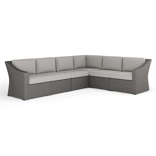 Bedford Gray 6-Piece Rattan Wicker Patio Conversation Sectional Seating Set