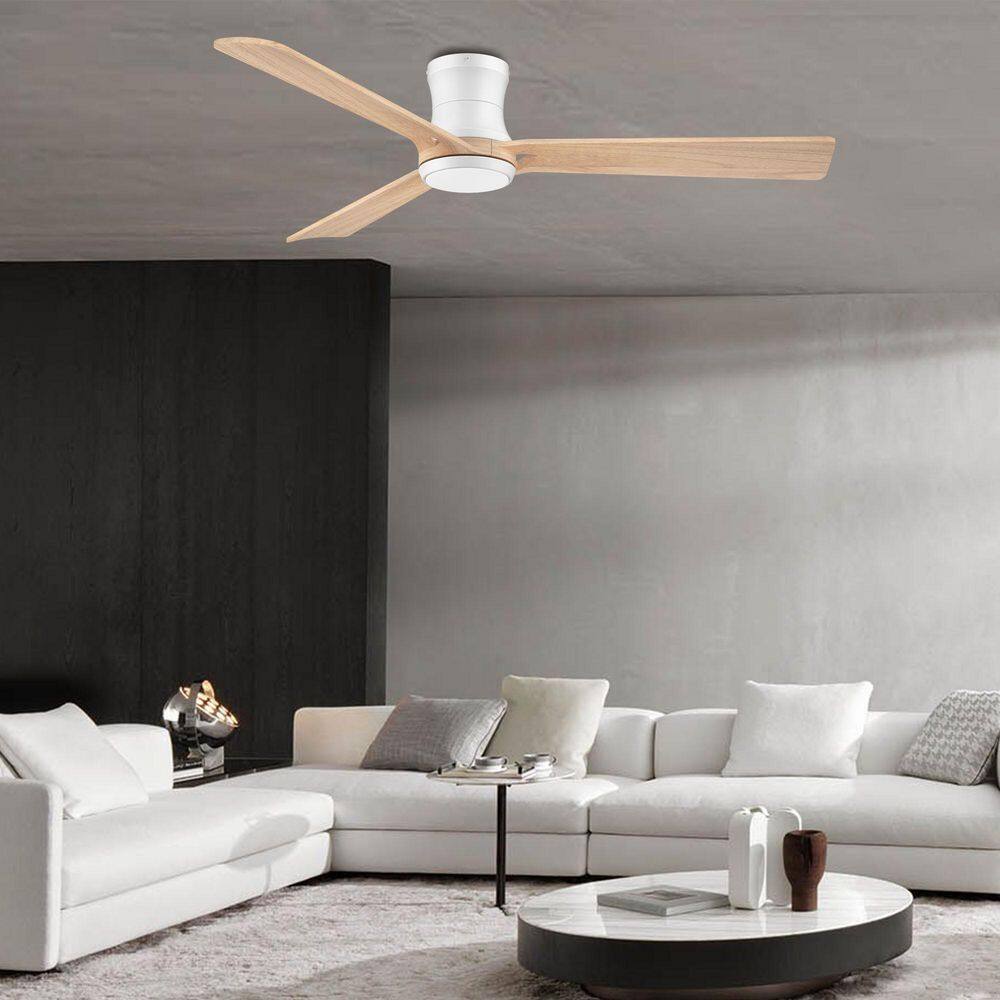 52 in. Modern Outdoor Indoor White Brown Flush Mount Ceiling Fan with Dimmable LED Light APP/ALEXA/Remote Wood Blades price history on PriceWatchPro