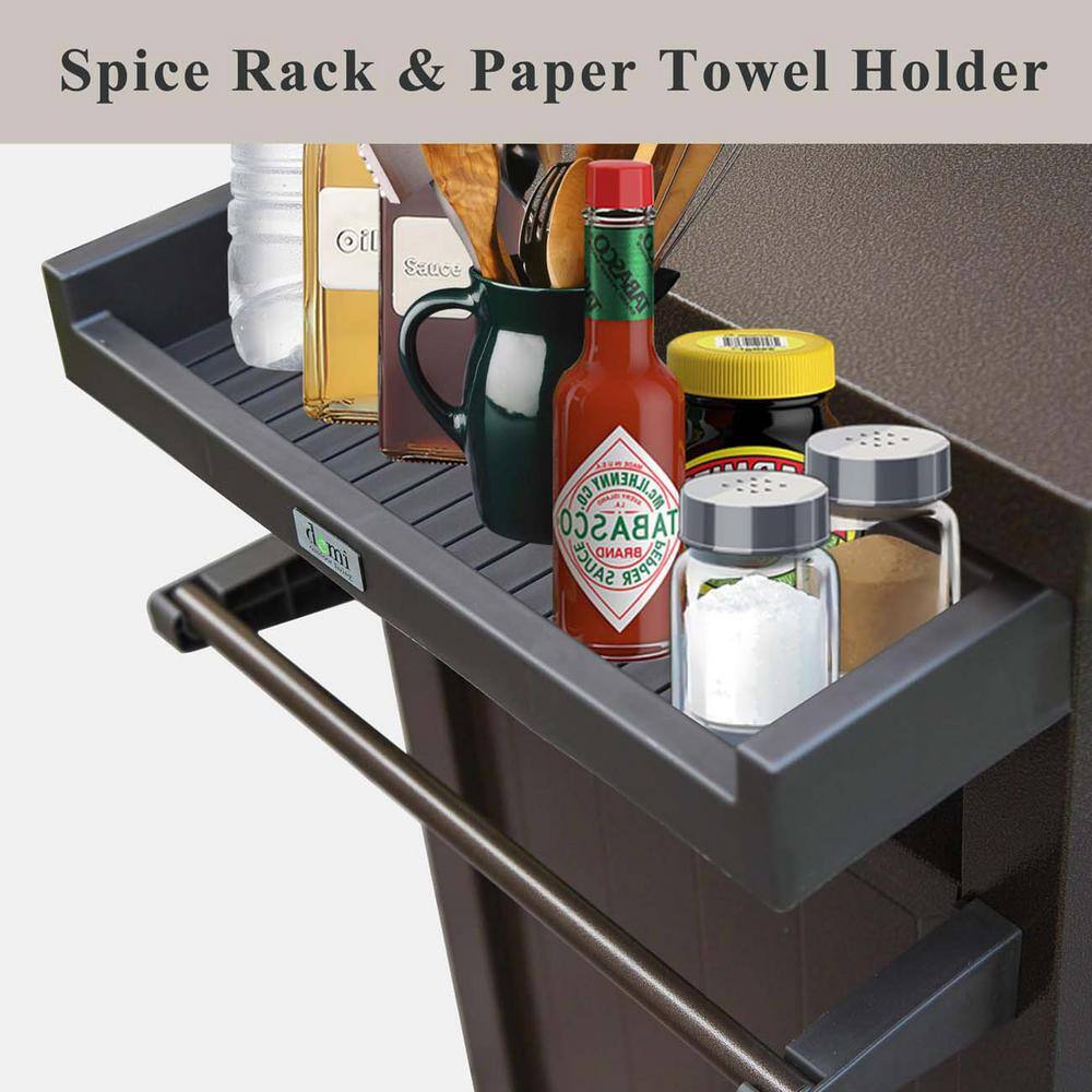 Brown Metal Outdoor Grill Cart with Storage and Wheels