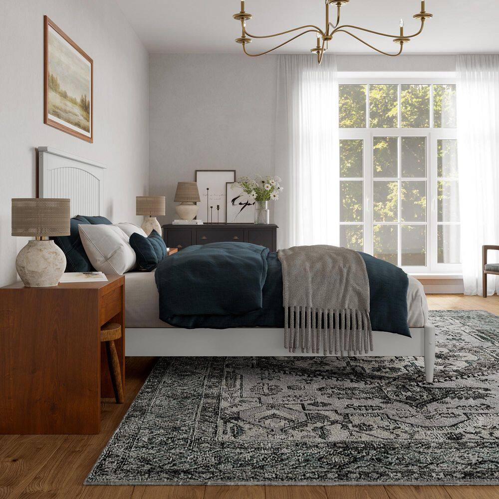 Naples White Queen Wood Low Profile Platform Bed with Slats
