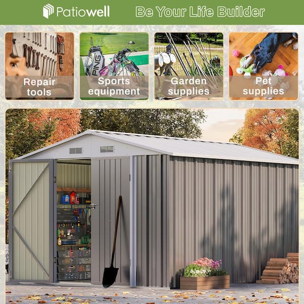 Patiowell 8 ft. W x 10 ft. D Gray Metal Storage Shed 80 sq. ft