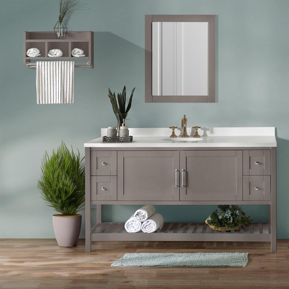 "Bennet 3pc Bathroom Vanity Set with 60""L Vanity, 30""L Mirror and 25""W Wall Shelf W/2 Towel Rods, Gray" price history on PriceWatchPro