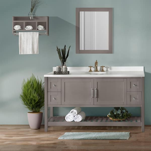 Alaterre Furniture Bennet 3pc Bathroom Vanity Set with 60"L Vanity, 30"L Mirror and 25"W Wall Shelf W/2 Towel Rods, Gray