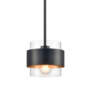 60 Watt 1 Light Black Finished Shaded Pendant Light with Clear glass Glass Shade and No Bulbs Included