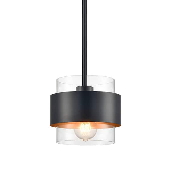 CLAXY 60 Watt 1 Light Black Finished Shaded Pendant Light with Clear glass Glass Shade and No Bulbs Included