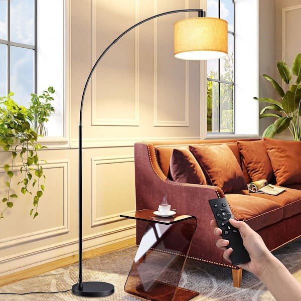 EDISHINE 78.4 in. Mid Century Black Arc Floor Lamp with Remote