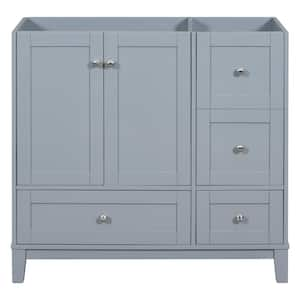 35.40 in. W x 17.50 in. D x 33.00 in. H Bath Vanity Cabinet without Top in Gray Blue with USB Charging and 3-Drawers