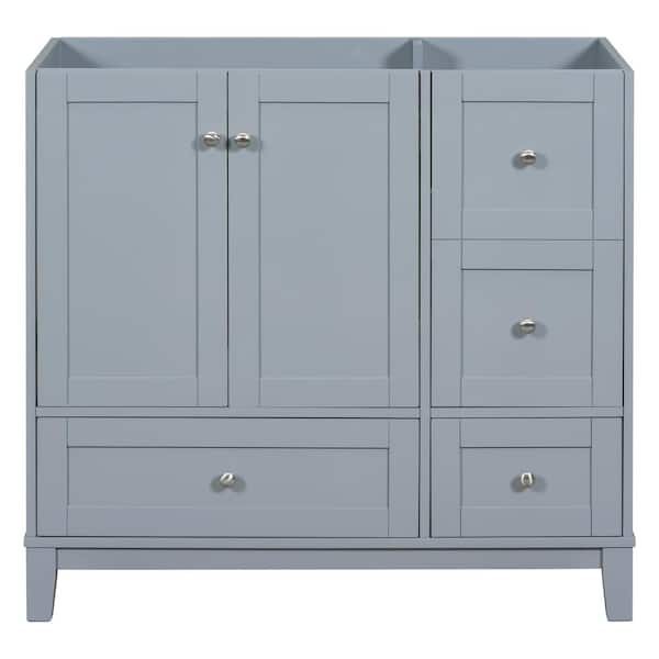 Tenleaf 35.40 in. W x 17.50 in. D x 33.00 in. H Bath Vanity Cabinet without Top in Gray Blue with USB Charging and 3-Drawers