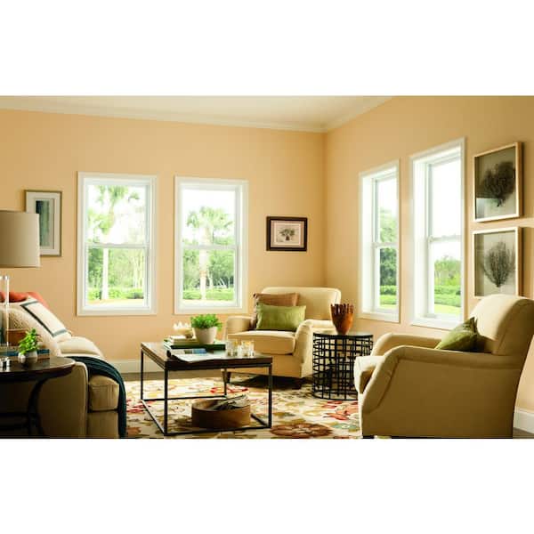 23.375 in. x 35.25 in. 50 Series White Single Hung Low-E Argon SC Obscure Glass Vinyl Fin Window, Screen Incl