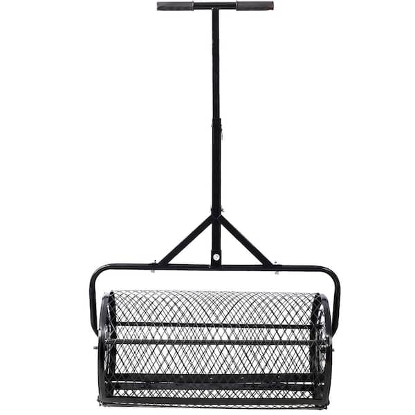 AUTMOON 24 in. Black Metal Handle Peat Moss Compost Spreader