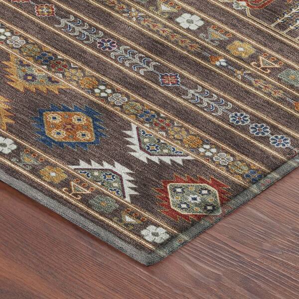 Mayfield Premium Machine Washable Abstract AMF2244 Chocolate 5 ft. x 7 ft. 6 in. Area Rug