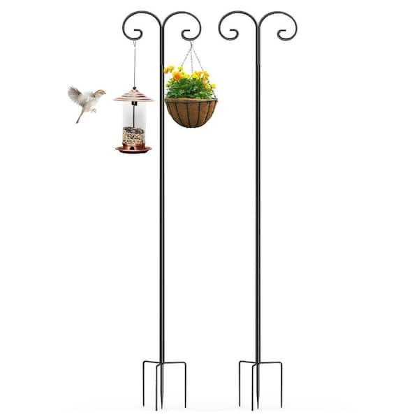 AESOME 95 in. Double Shepard's Hooks with Adjustable Pole and 4 Base Prongs Black (2-Pack)