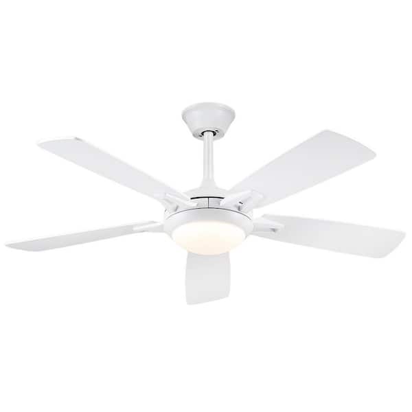 Kviflon 52 in. Indoor/Outdoor Modern White Ceiling Fans with Dimmable 3 Colors Lights and Remote