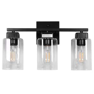 16 in. 3-Light Modern Vanity Light - Matte Black with Clear Glass for Bathroom