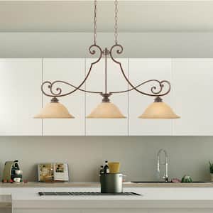 Mendocino 3-Light Traditional Forged Sienna Chandelier with Warm Amber Glaze Glass Shades For Dining Rooms