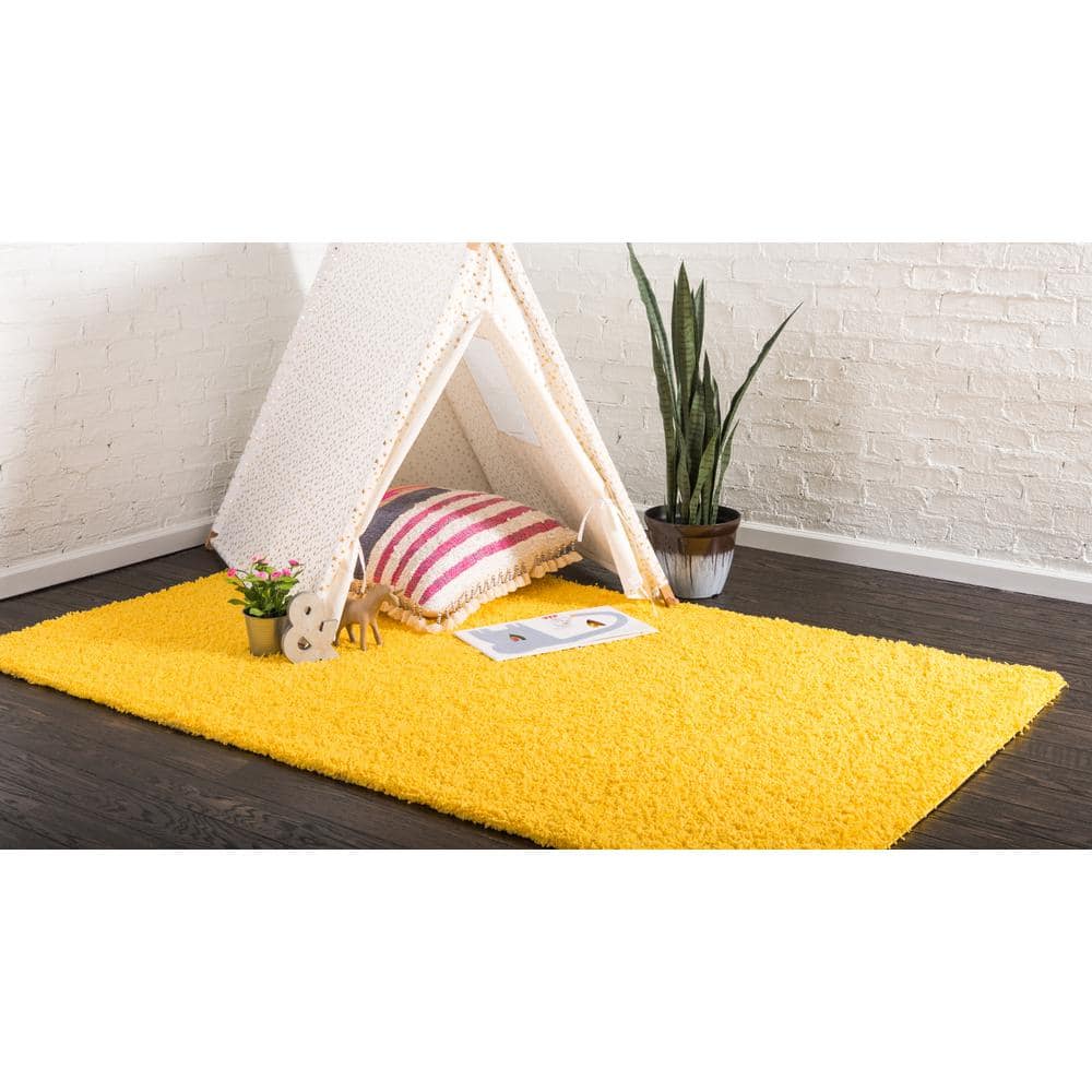 Yellow Rectangular Shag Rug for Kids, 4' x 6'