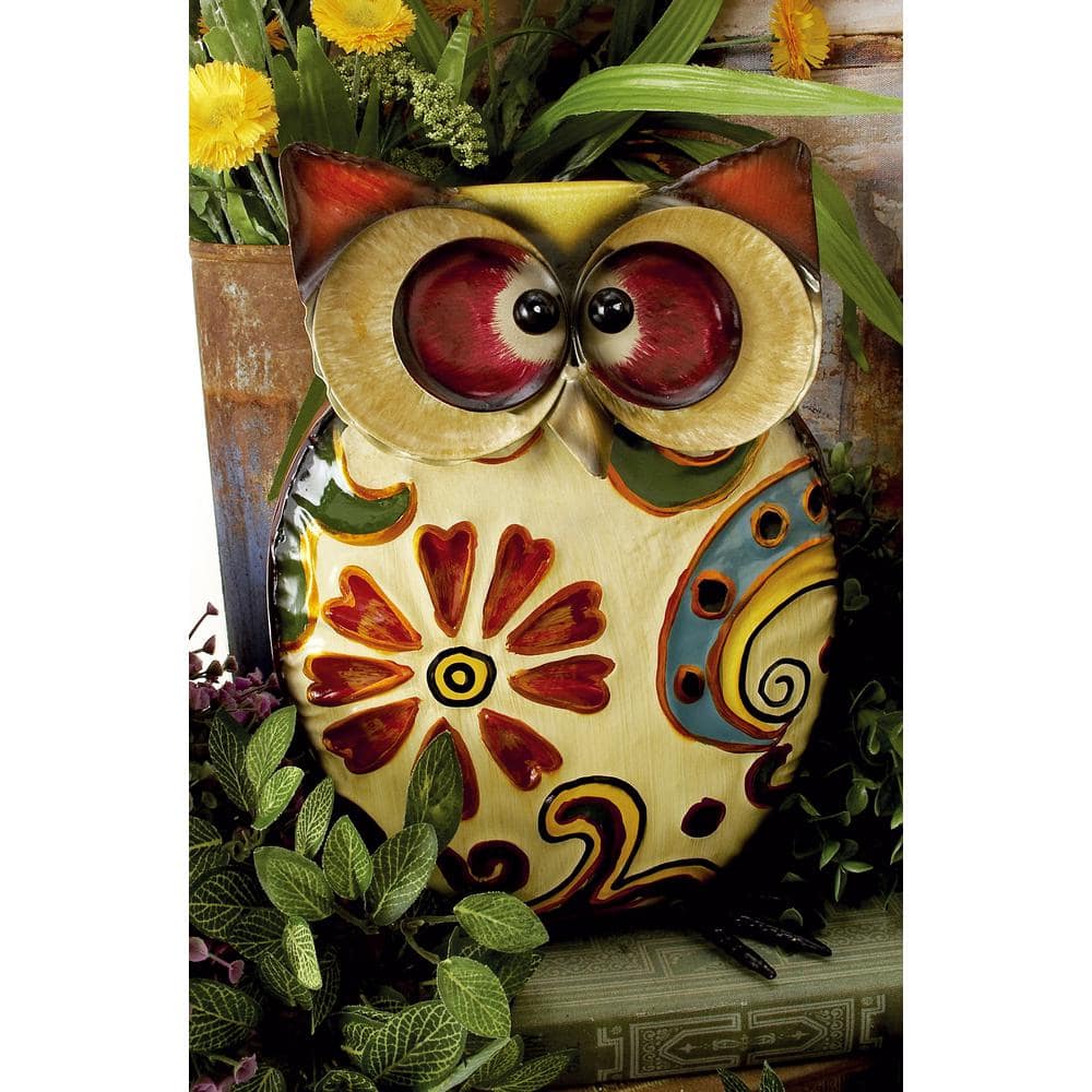 Litton Lane 11 in. Metal Indoor Outdoor Owl Garden Sculpture with Floral Pattern