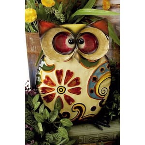 11 in. Metal Indoor Outdoor Owl Garden Sculpture with Floral Pattern