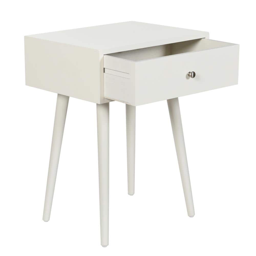 Arthur 17.75 in. Farmhouse White Rectangle Wood End Table with Storage