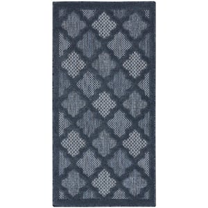 Easy Care Navy Blue 2 ft. x 4 ft. Geometric Contemporary Kitchen Runner Indoor Outdoor Area Rug