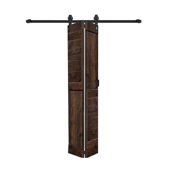 ISLIFE Patented Product S Style 24 in. x 84 in. Kona Coffee Solid Wood Bi-Fold Sliding Barn Door Hardware Kit-Assembly Needed