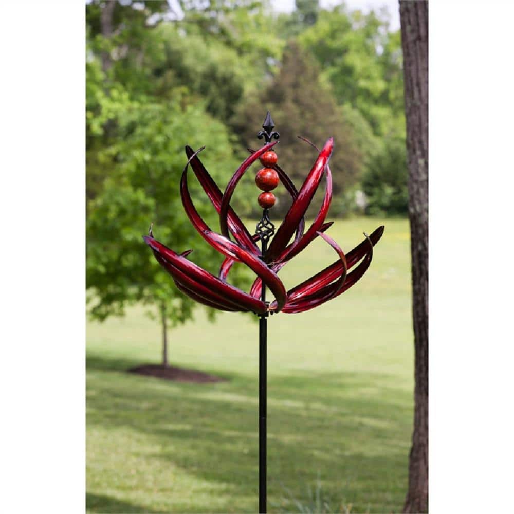 91-inch Red Powder-Coated Metal Kinetic Wind Spinner Garden Stake