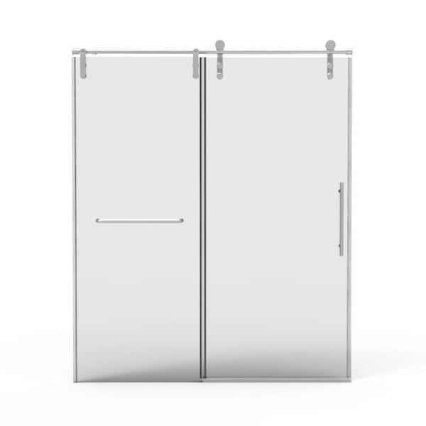 56 in. to 60 in. W x 70 in. H Sliding Frameless Shower Door in Brushed Nickel with Tempered Glass