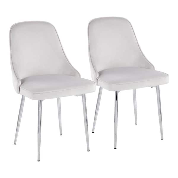 Lumisource Marcel Stormy White Velvet & Chrome Side Chair (Set of 2)