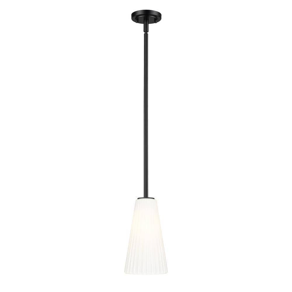 Farrell 60-Watt 1-Light Matte Black Pendant-Light with White Glass shade, n