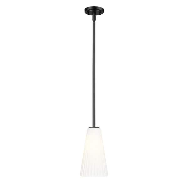 Filament Design Farrell 60-Watt 1-Light Matte Black Pendant-Light with White Glass shade, no bulbs included