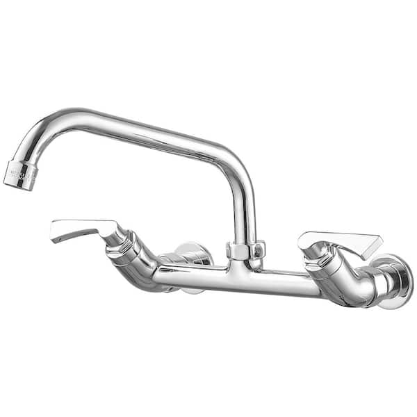 Double Handle Wall Mount Utility Faucet with 8 in. Swivel Spout Standard Kitchen Faucet in Polished Chrome