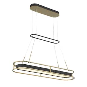 Levitation 1-Light Dimmable Integrated LED Sand Black and Soft Brass Island Cage Chandelier for Dining Room
