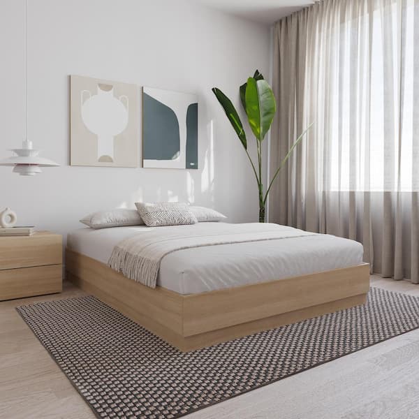 Nexera Milano Beige Oak Frame Queen Size Platform Bed 256083 - The