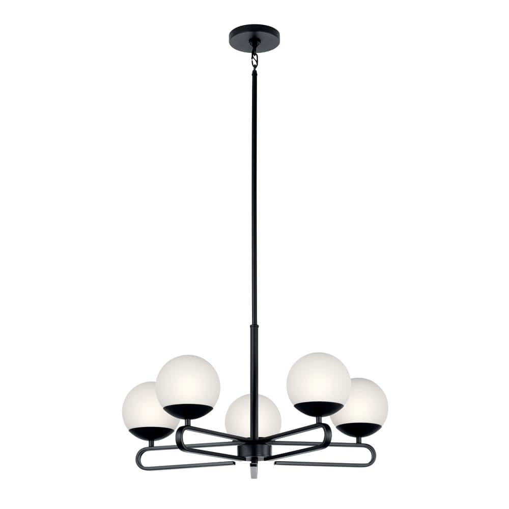 KICHLER Ekero 25.5 in. 5-Light Matte Black Soft Modern Shaded Circle Chandelier for Kitchen