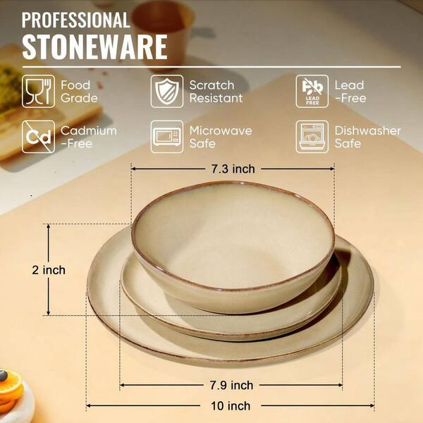 KHKFY 18-Piece Handmade Stoneware Dinnerware Set for 6 with