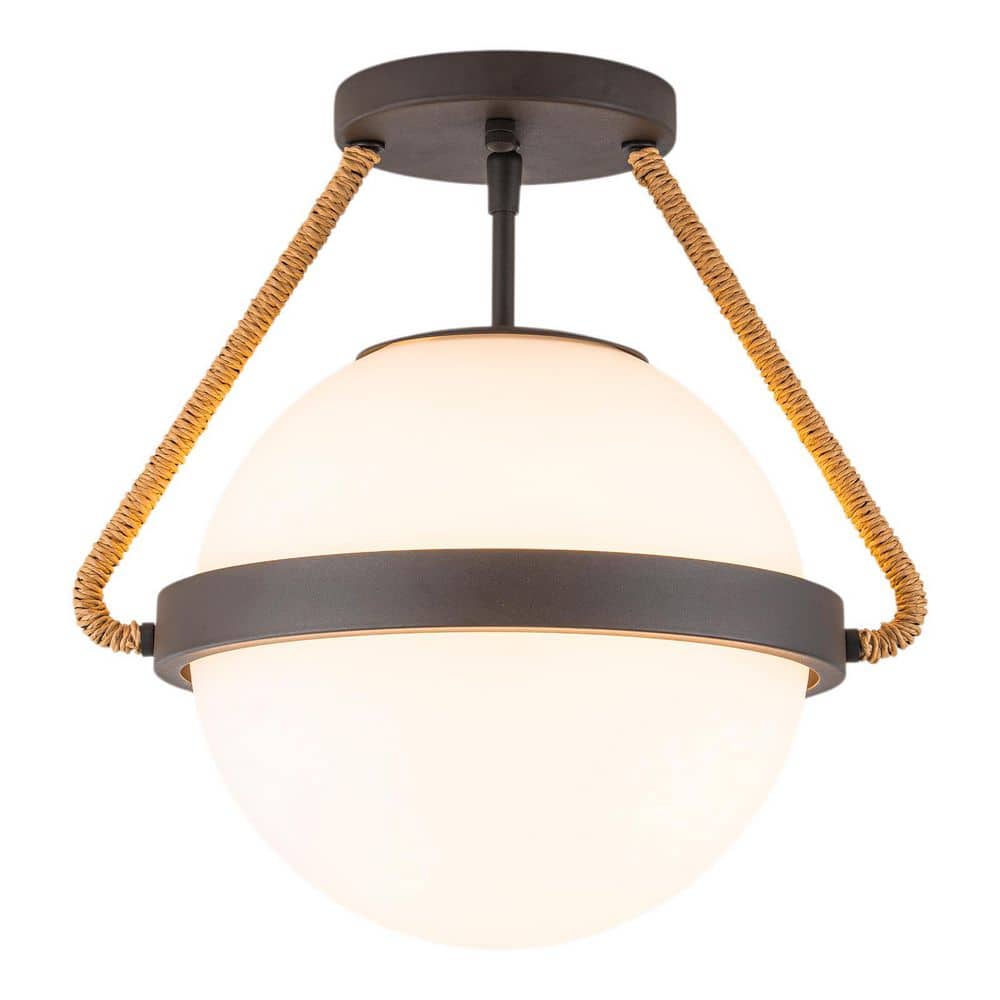 13 in. 1-Light Transitional Globe Matte Coffee Semi-Flush Mount Celling Light with White Frosted Glass Shade for Foyer price history on PriceWatchPro