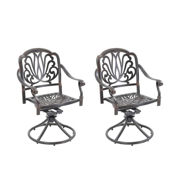 Mondawe Antique Bronze Cast Aluminum Outdoor Patio Swivel Dining Chair Set of 2