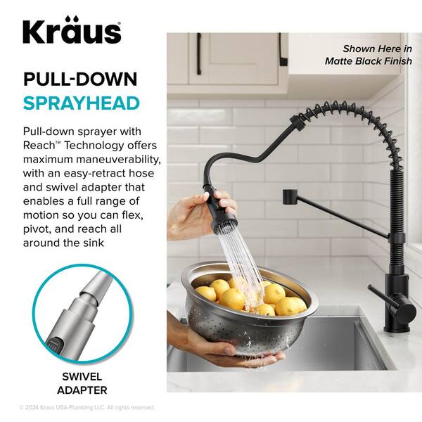 Kraus Bolden Stainless Steel/Matte Black 1-Handle Deck-Mount Pull-Down Handle Kitchen Faucet Kraus Bolden Stainless Steel/Matte Black 1-Handle Deck-Mount Pull-Down Handle Kitchen Faucet