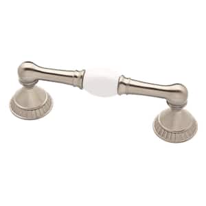 Palermo Dual Mount 3 or 3-3/4 in. (76/96 mm) White and Satin Nickel Cabinet Drawer Pull