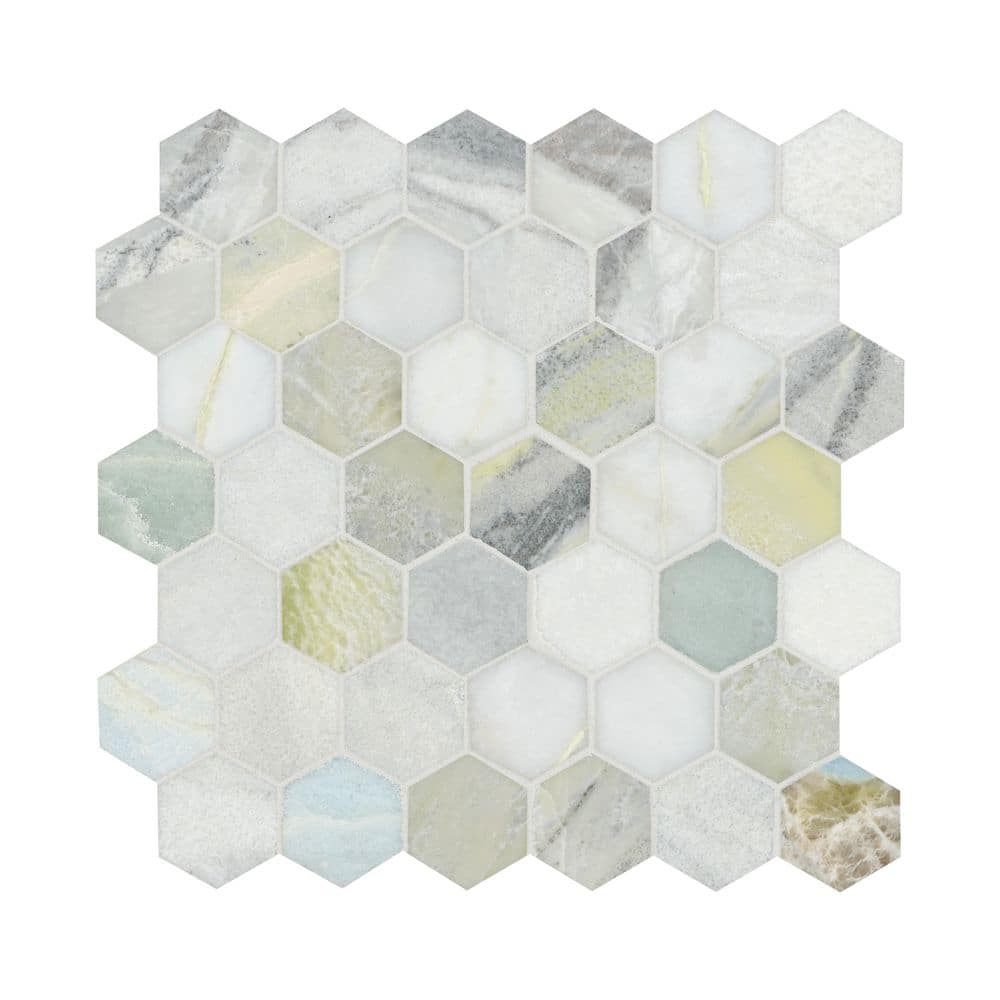 Take Home Tile Sample-Cloudland 2 in. Hexagon 4 in. x 4 in. Polished Marble Mesh-Mounted Mosaic Floor and Wall Tile price history on PriceWatchPro